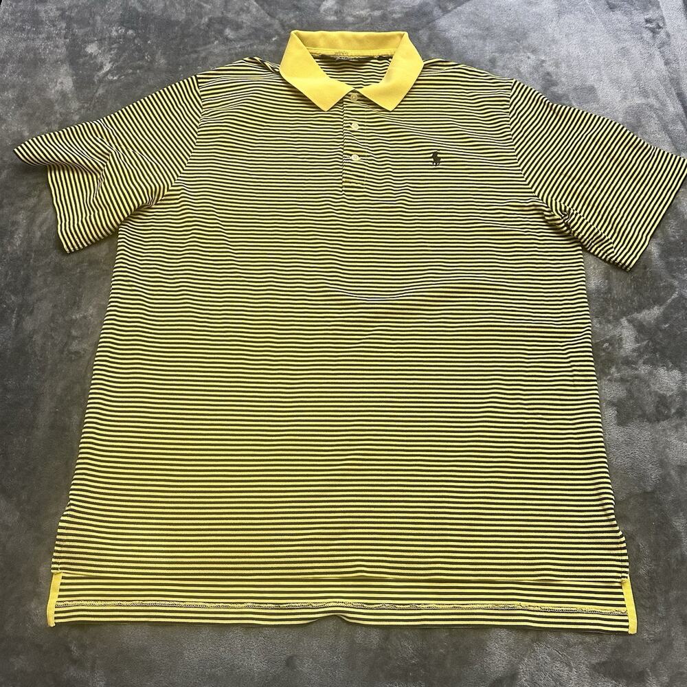 Vintage Polo Golf Ralph Lauren Shirt Mens XL Black, Yellow Striped Preppy Casual